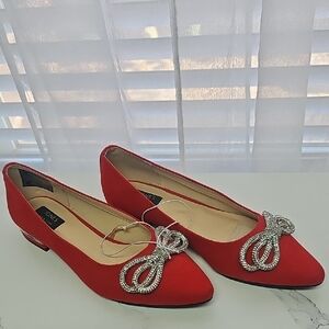 Jones New York Red Flats with Silver Embellishment